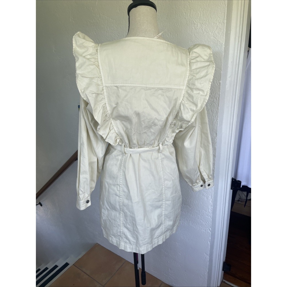 Free People Imogene Cream Denim Ruffle Mini Jacket Dress With Pockets Small - Picture 3 of 7